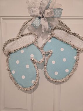 Polka Dot Blue Winter Mitten Door Hanger